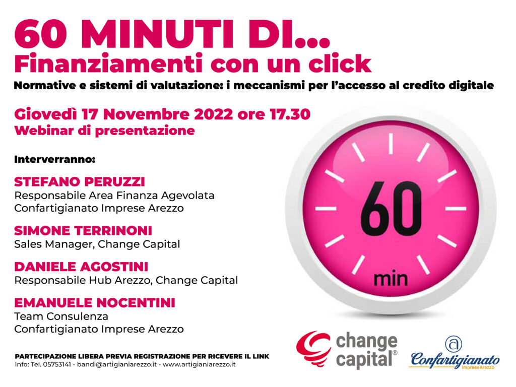 60 Minuti di Finanziamenti con un click. Webinar sui meccanismi